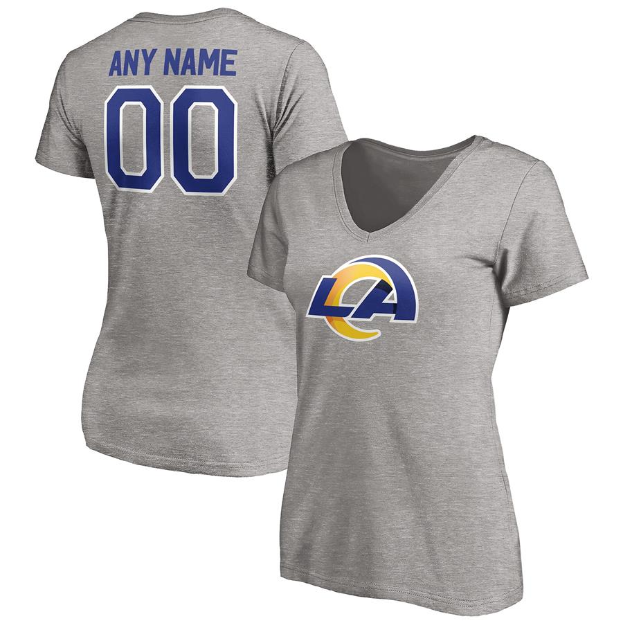 Los Angeles Rams Fanatics Branded Women's Personalized Winning Streak Logo Name & Number V-Neck T-Shirt - Heathered Gray