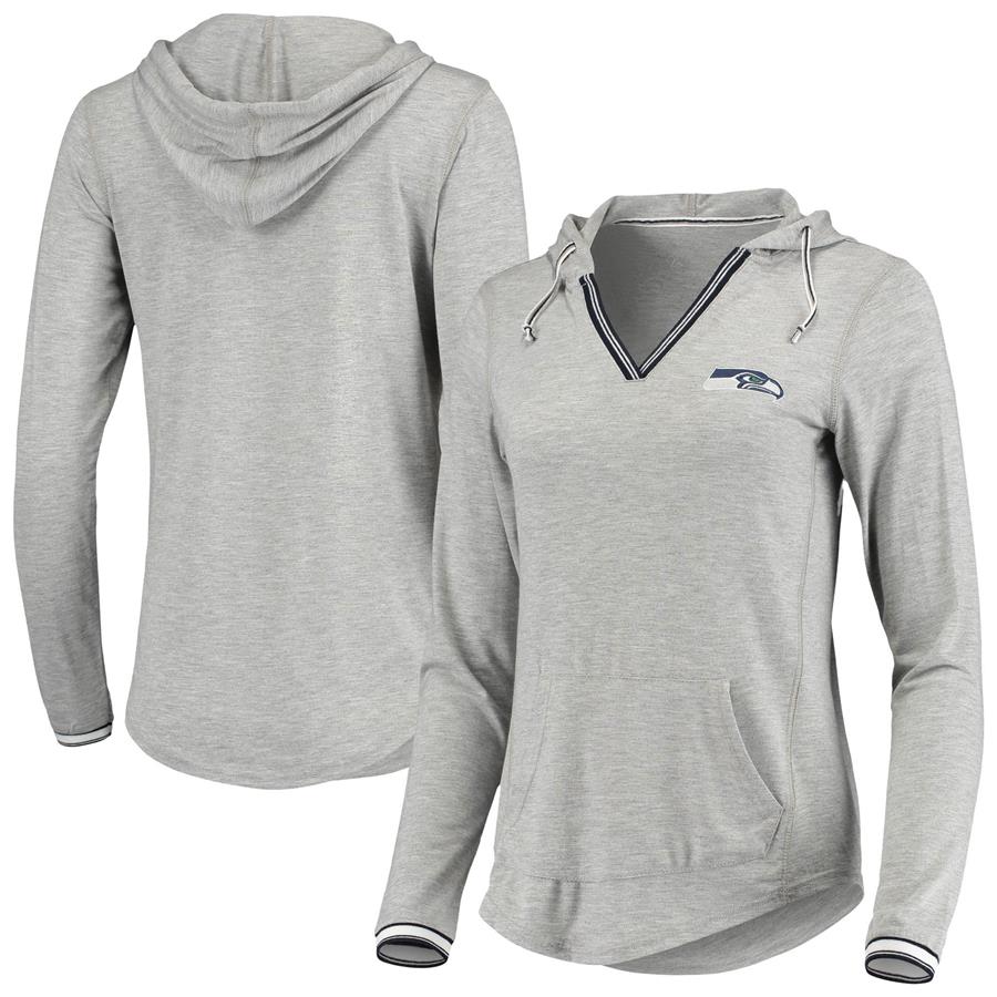 Seattle Seahawks Antigua Women's Warm-Up Tri-Blend Hoodie Long Sleeve V-Neck T-Shirt- Heathered Gray