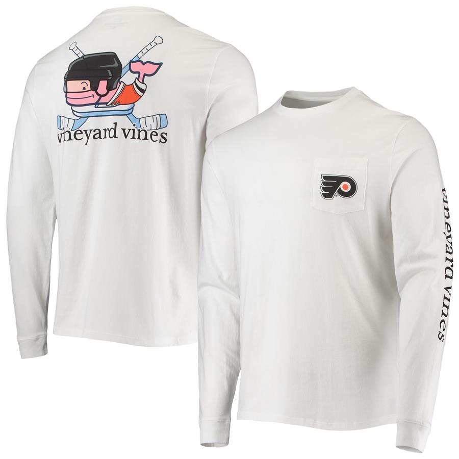 Philadelphia Flyers Vineyard Vines Hockey Helmet Pocket Long Sleeve T-Shirt - White