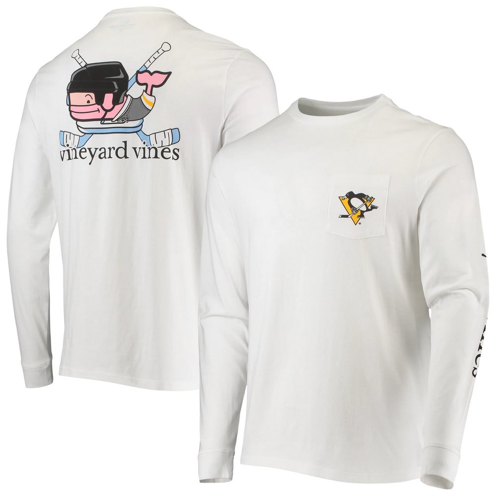 Pittsburgh Penguins Vineyard Vines Hockey Helmet Pocket Long Sleeve T-Shirt - White