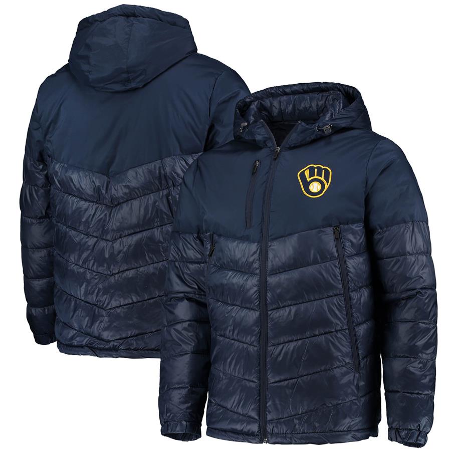 Milwaukee Brewers G-III Sports by Carl Banks Storm Hoodie Full-Zip Puffer Jacket - Navy