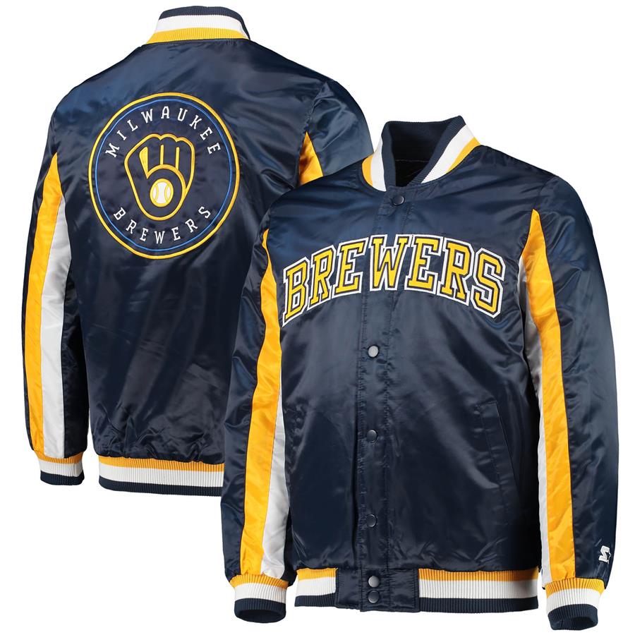 Milwaukee Brewers Starter The Ace Satin Full-Snap Jacket - Navy