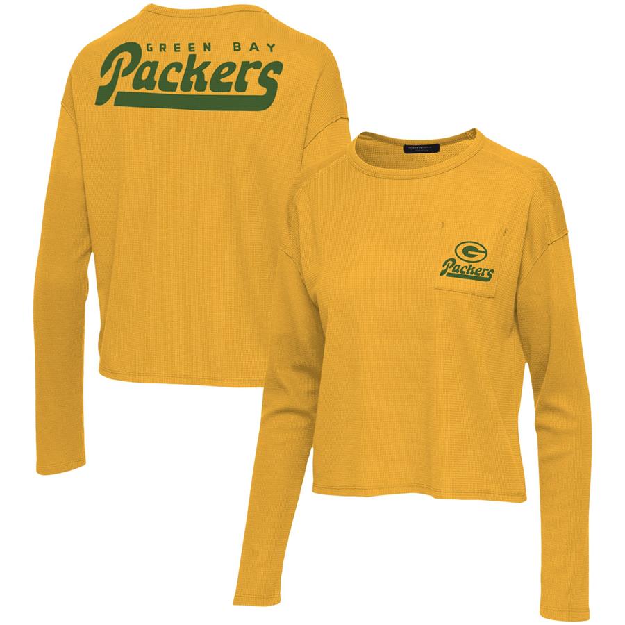 Green Bay Packers Junk Food Women's Pocket Thermal Long Sleeve T-Shirt - Gold
