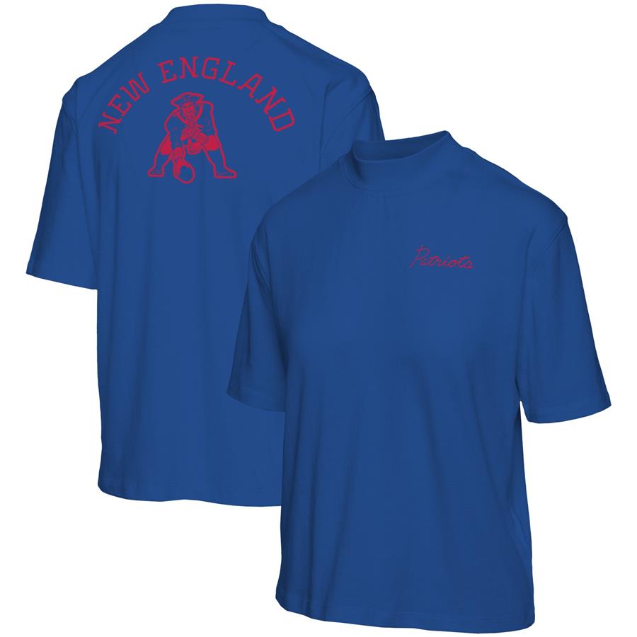 New England Patriots Junk Food Women's Half-Sleeve Mock Neck T-Shirt - Royal