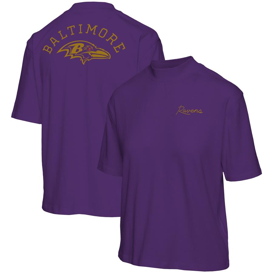 Baltimore Ravens Junk Food Women's Half-Sleeve Mock Neck T-Shirt - Purple