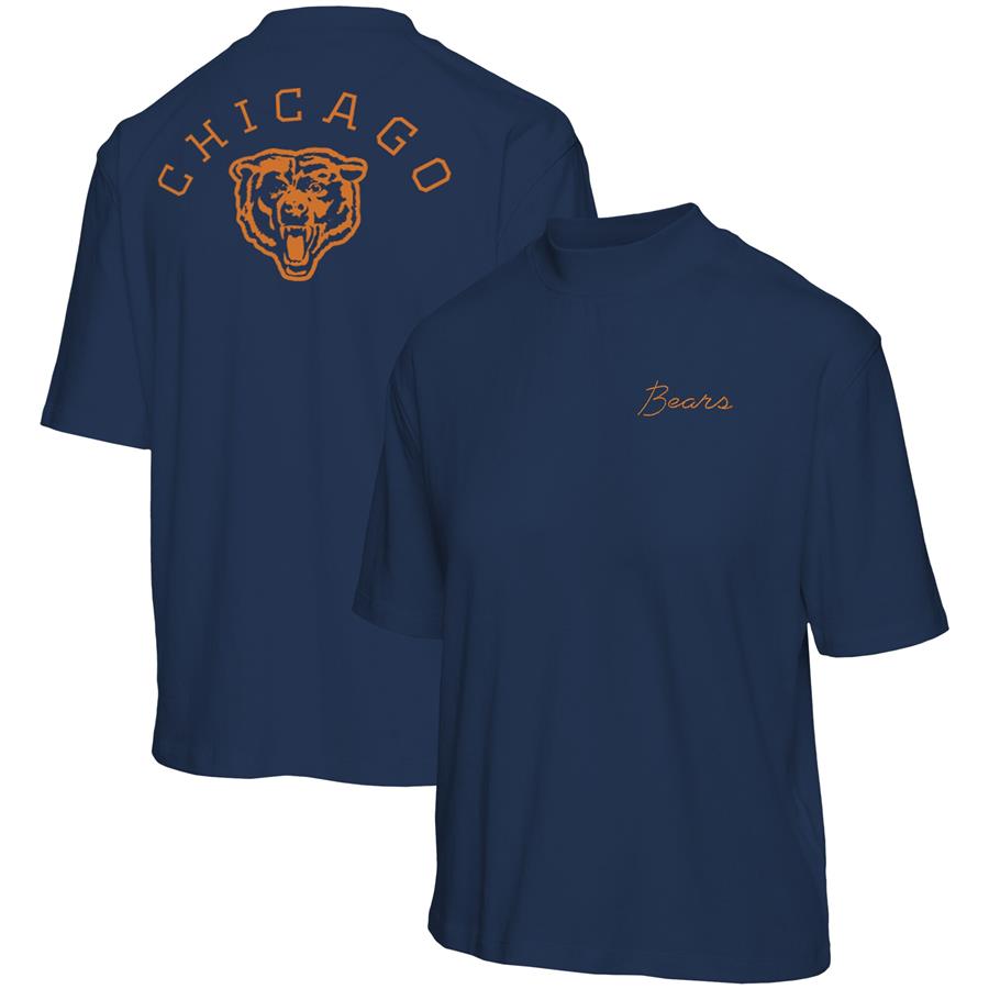 Chicago Bears Junk Food Women's Half-Sleeve Mock Neck T-Shirt - Navy