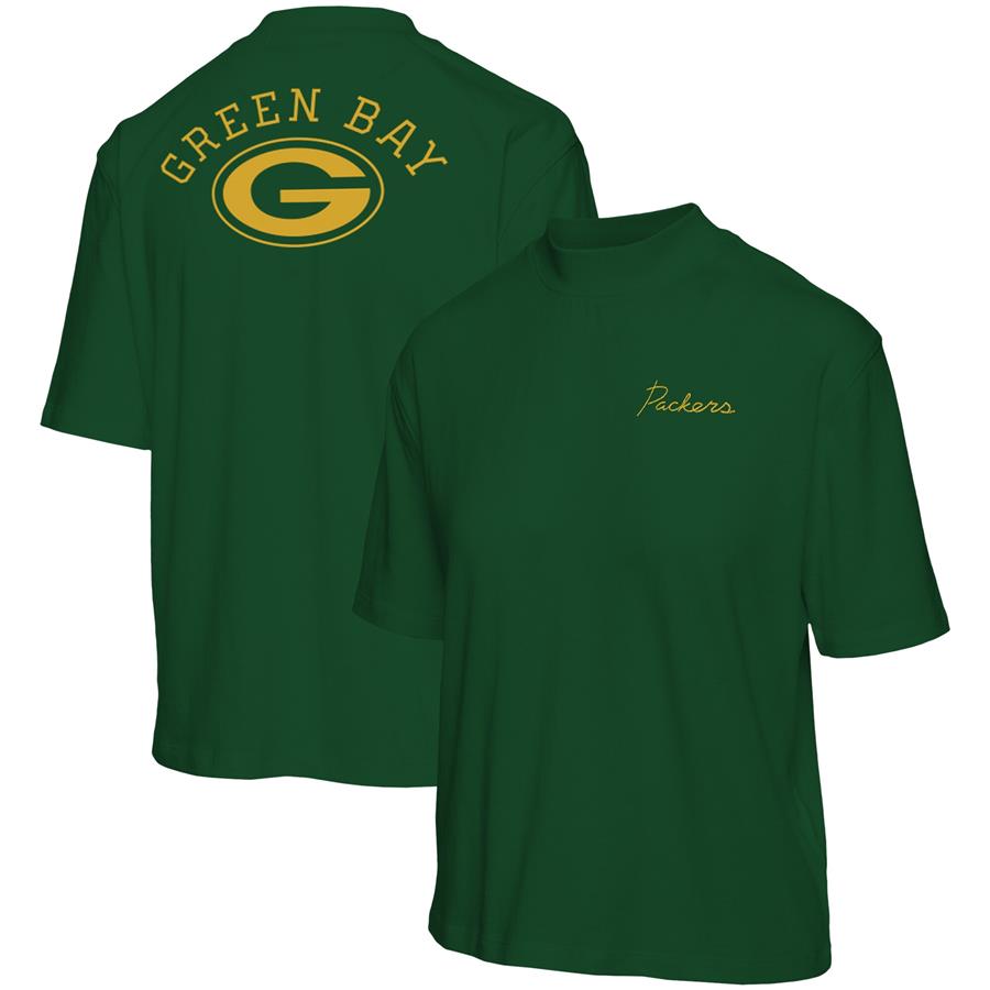Green Bay Packers Junk Food Women's Half-Sleeve Mock Neck T-Shirt - Green
