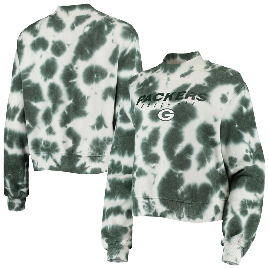 Green Bay Packers Junk Food Women's Tie-Dye Cropped Pullover Sweatshirt - Green