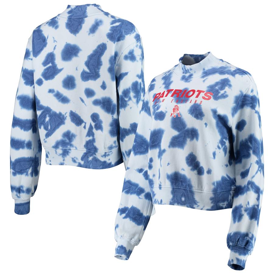 New England Patriots Junk Food Women's Tie-Dye Cropped Pullover Sweatshirt - Navy