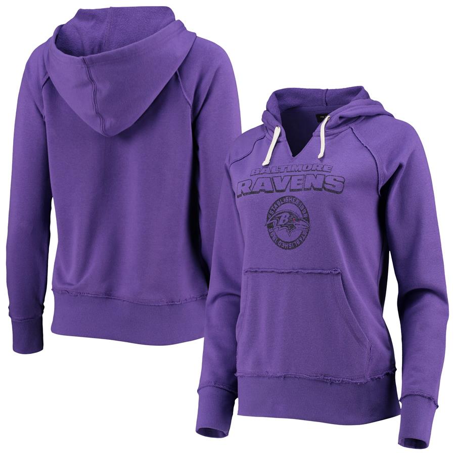 Baltimore Ravens Junk Food Women's Raw Edge Raglan Notch Neck Pullover Hoodie - Purple