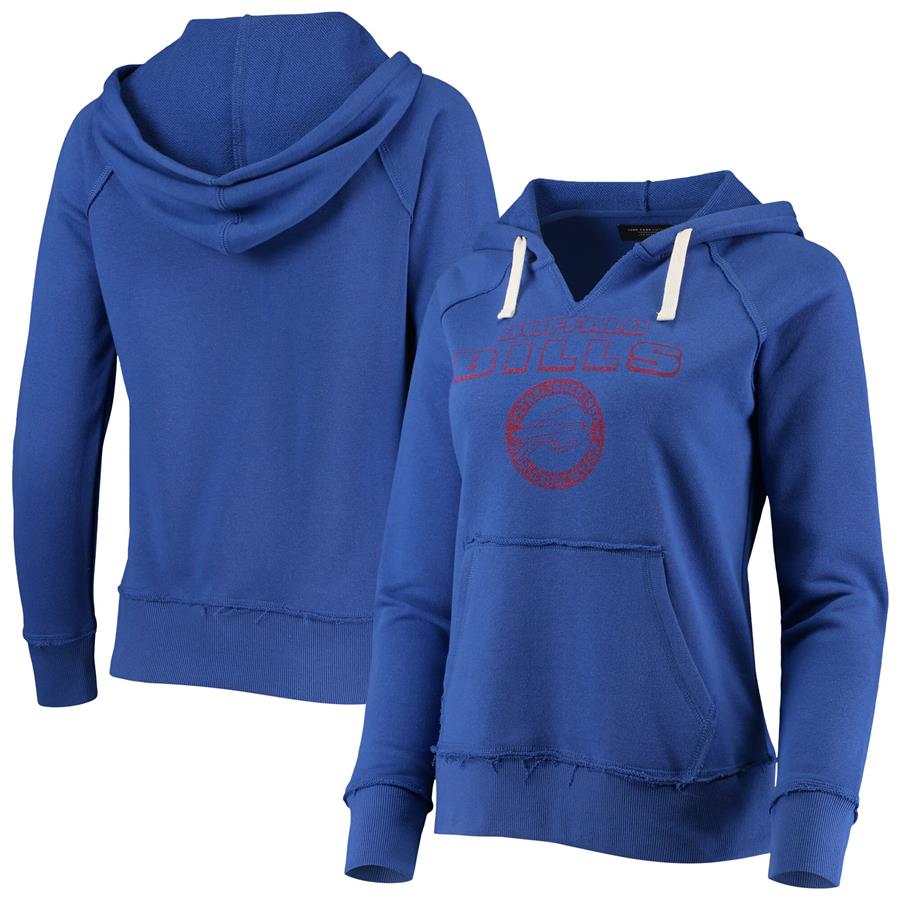 Buffalo Bills Junk Food Women's Raw Edge Raglan Notch Neck Pullover Hoodie - Royal