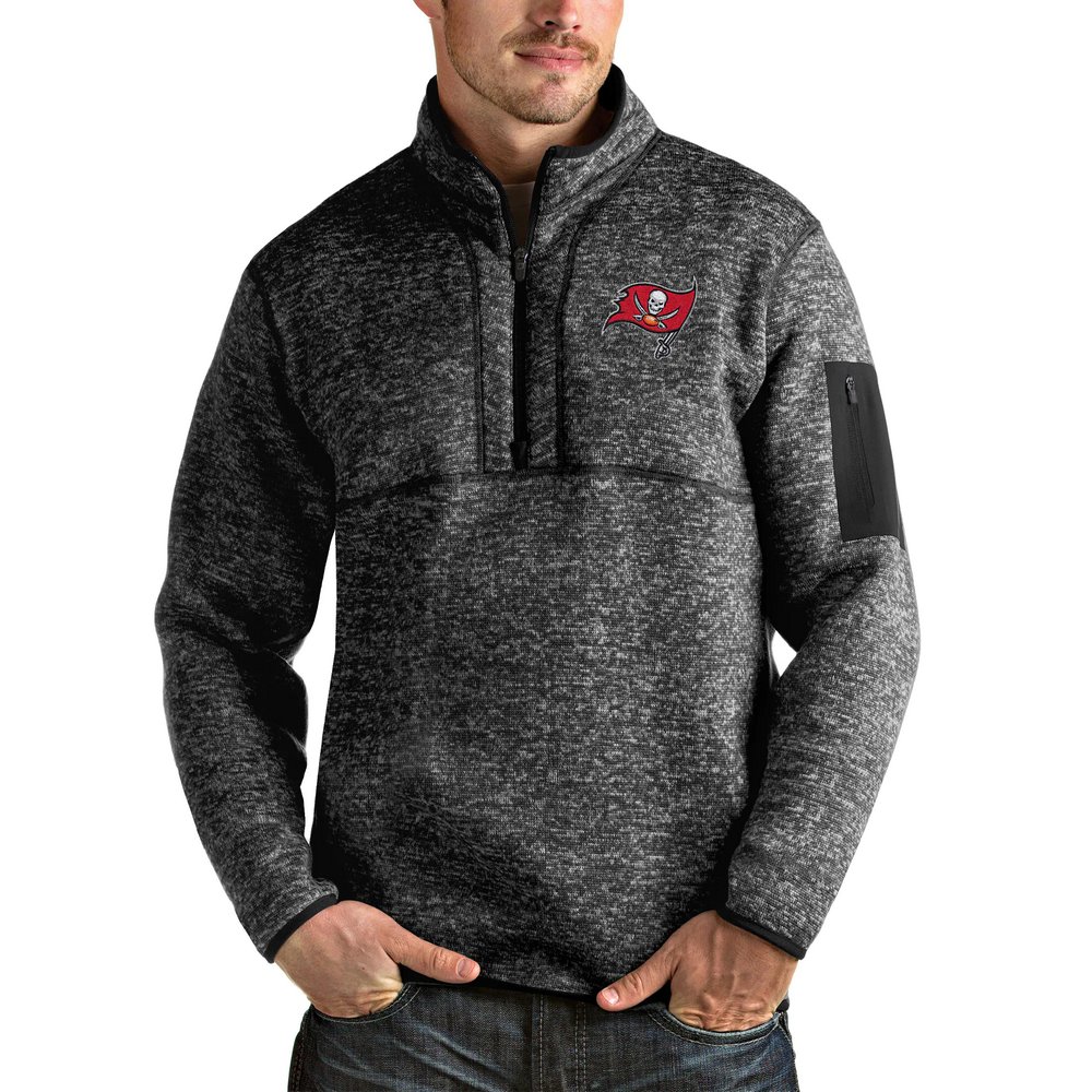 Tampa Bay Buccaneers Antigua Fortune Quarter-Zip Pullover Jacket - Heathered Black