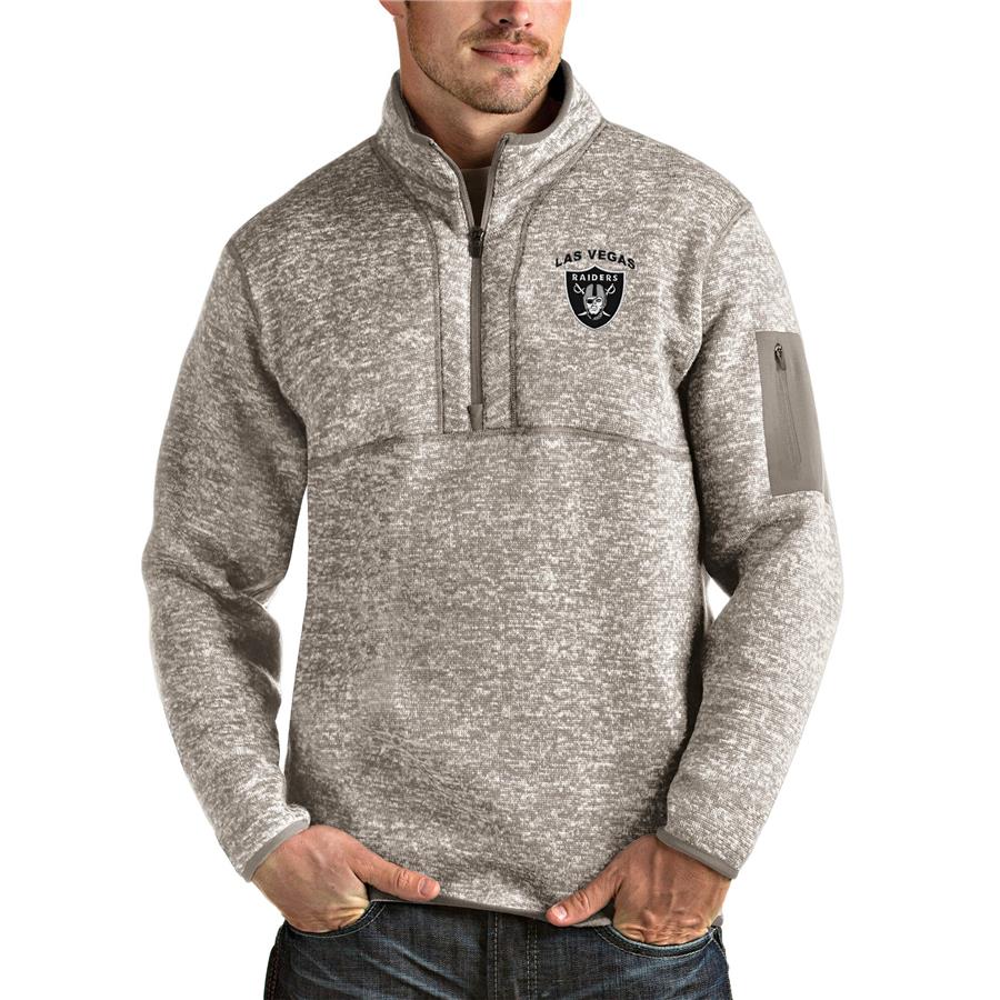 Las Vegas Raiders Antigua Primary Logo Fortune Quarter-Zip Pullover Jacket - Oatmeal