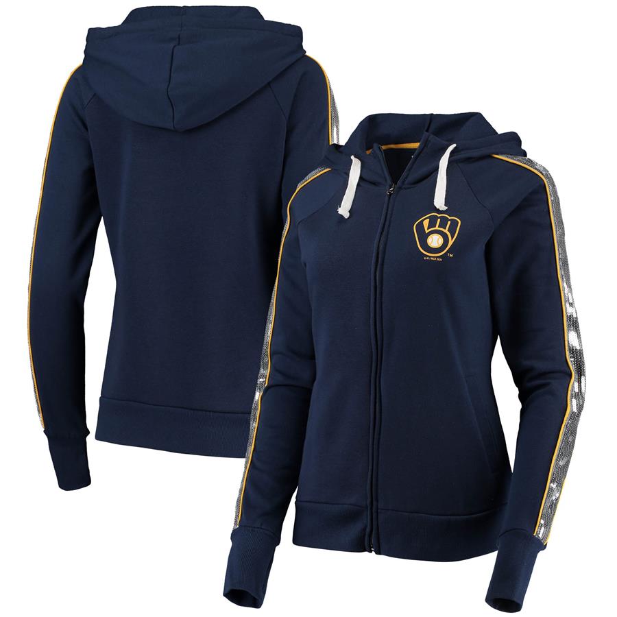 Milwaukee Brewers G-III 4Her by Carl Banks Women's Game Changer Raglan Full-Zip Hoodie - Navy