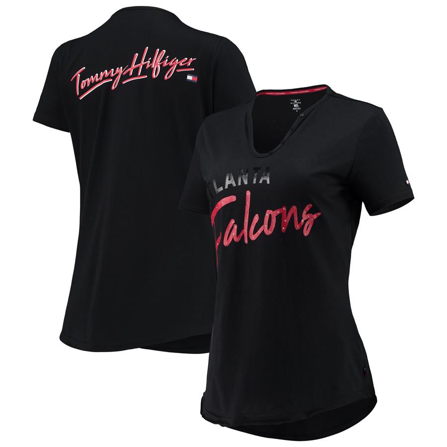Atlanta Falcons Tommy Hilfiger Women's Riley V-Neck T-Shirt - Black