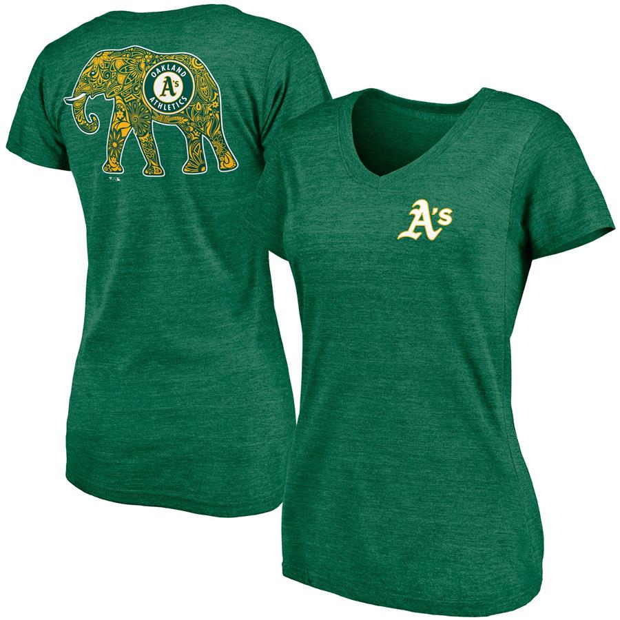 Женская футболка с V-вырезом Oakland Athletics Fanatics Branded Paisley Hometown Collection Tri-Blend (зелёный)