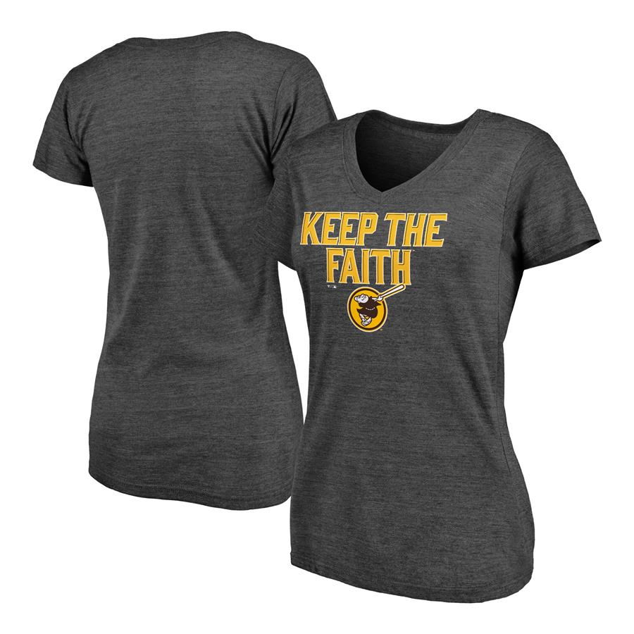 San Diego Padres Fanatics Branded Women's Keep the Faith Hometown Collection Tri-Blend V-Neck T-Shirt - Heathered Charcoal