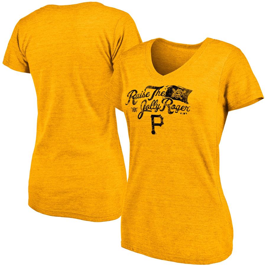 Pittsburgh Pirates Fanatics Branded Women's Scripty Hometown Collection Tri-Blend V-Neck T-Shirt - Heathered Gold