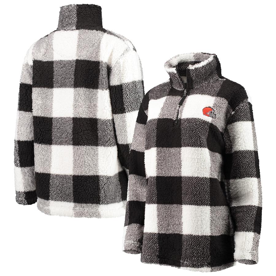 Cleveland Browns G-III 4Her by Carl Banks Women's Sherpa Plaid Quarter-Zip Jacket - Black