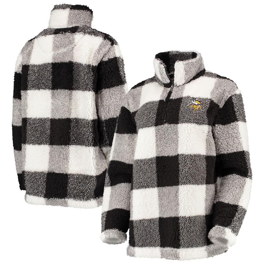 Minnesota Vikings G-III 4Her by Carl Banks Women's Sherpa Plaid Quarter-Zip Jacket - Black