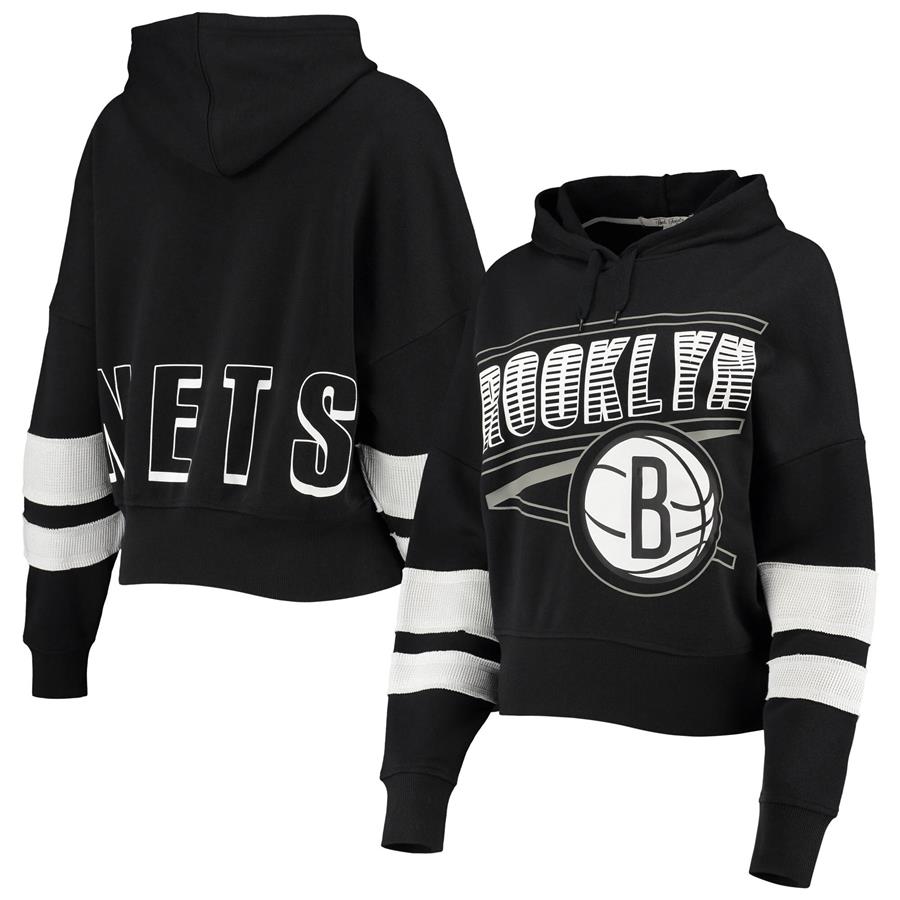 Brooklyn Nets Junk Food Women's Throwback Stripe Pullover Hoodie - Black