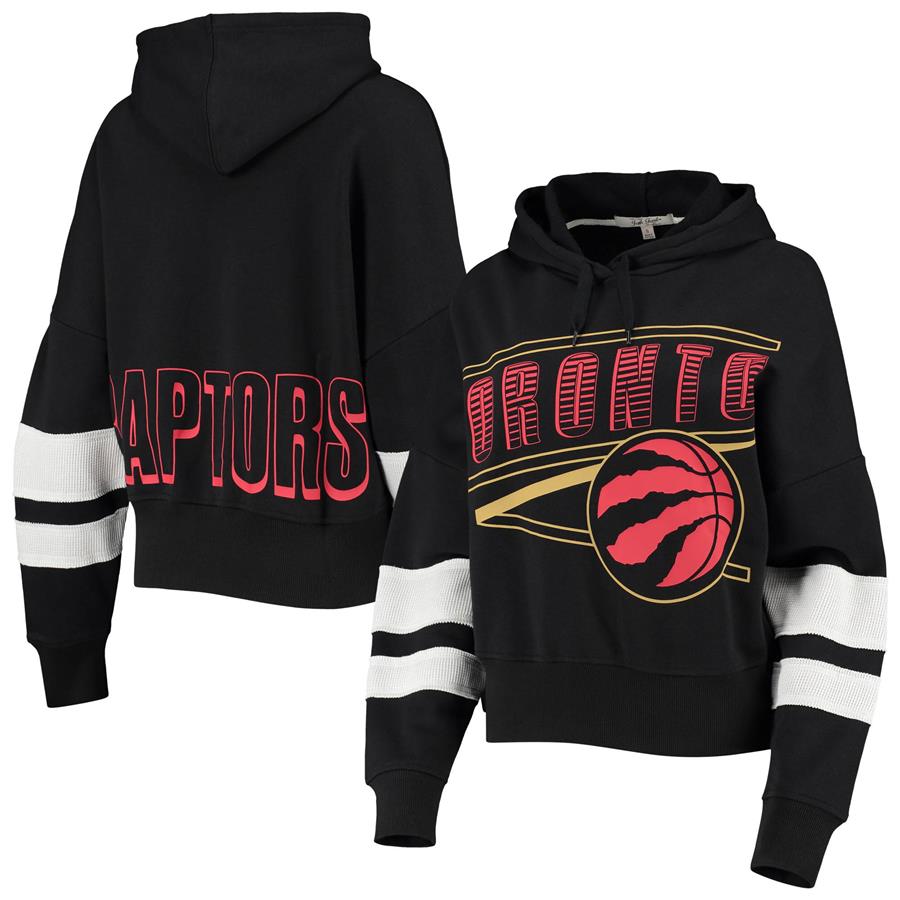 Toronto Raptors Junk Food Women's Throwback Stripe Pullover Hoodie - Black
