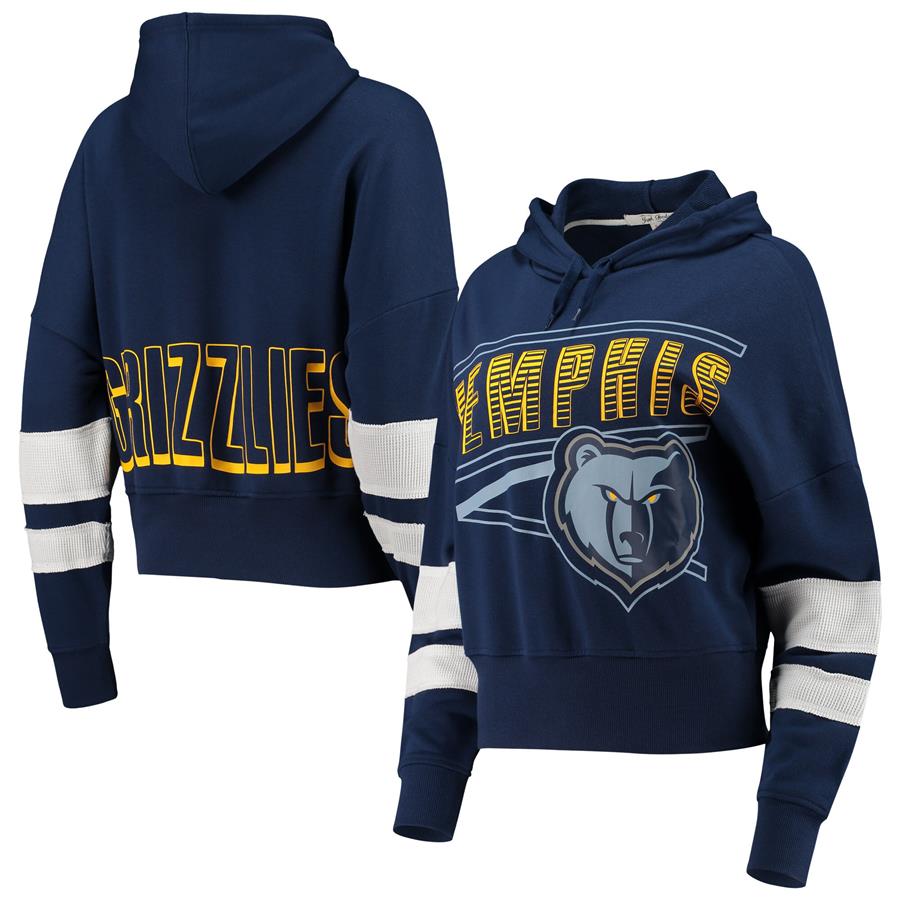 Memphis Grizzlies Junk Food Women's Throwback Stripe Pullover Hoodie - Navy