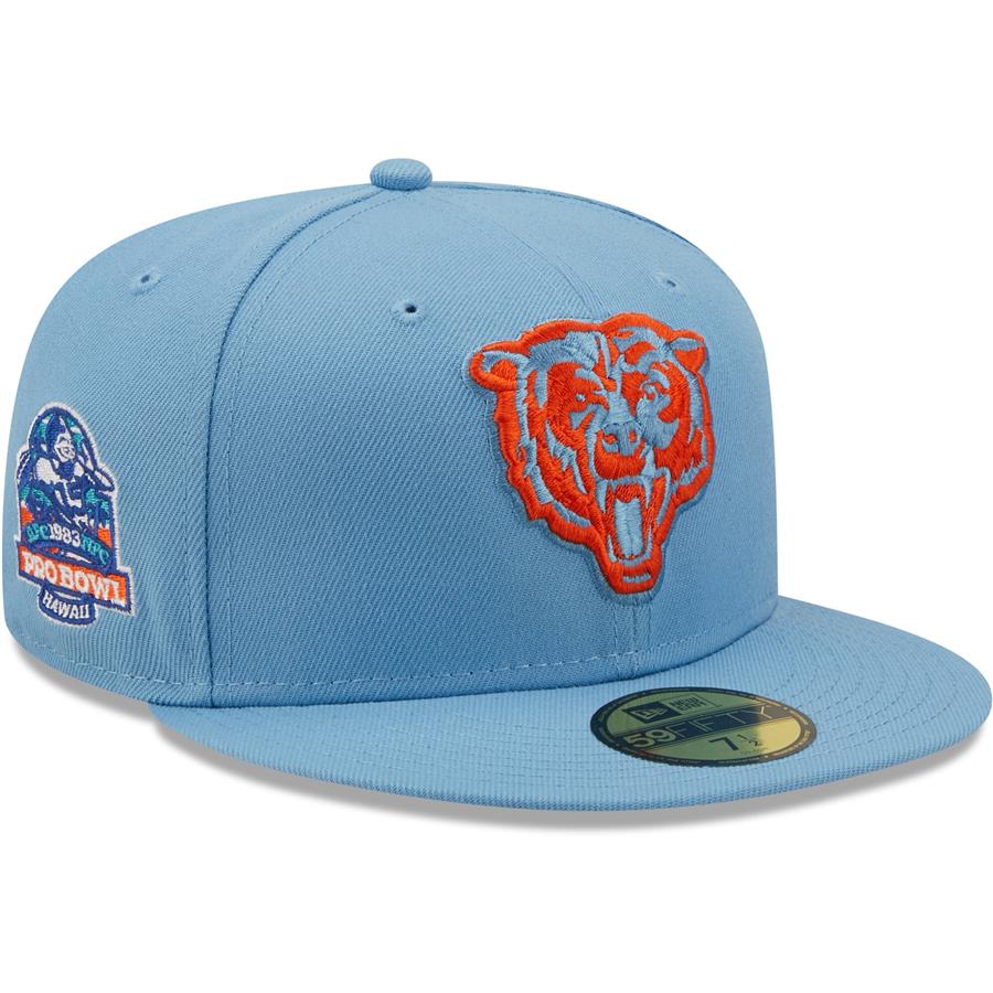 Chicago Bears New Era 1983 Pro Bowl Side Patch Orange Undervisor 59FIFY Fitted Hat - Light Blue