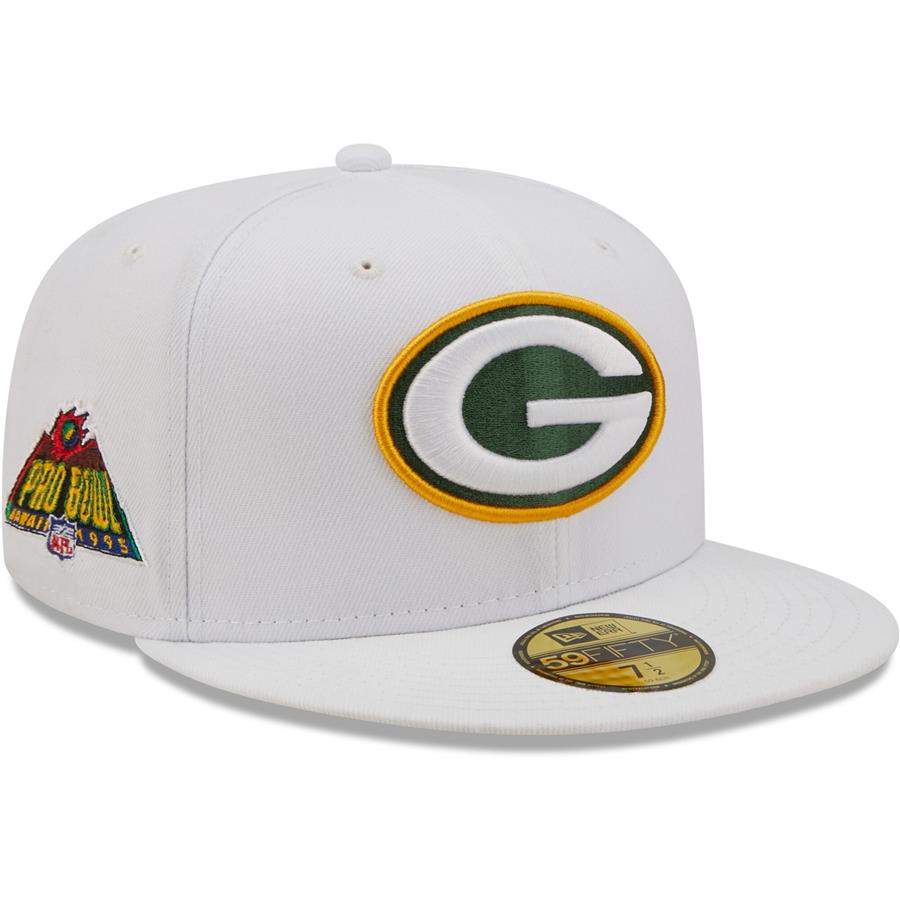 Green Bay Packers New Era 1995 Pro Bowl Patch Green Undervisor 59FIFY Fitted Hat - White