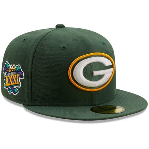 Green Bay Packers New Era Super Bowl XXXI Patch Gold Undervisor 59FIFY Fitted Hat - Green