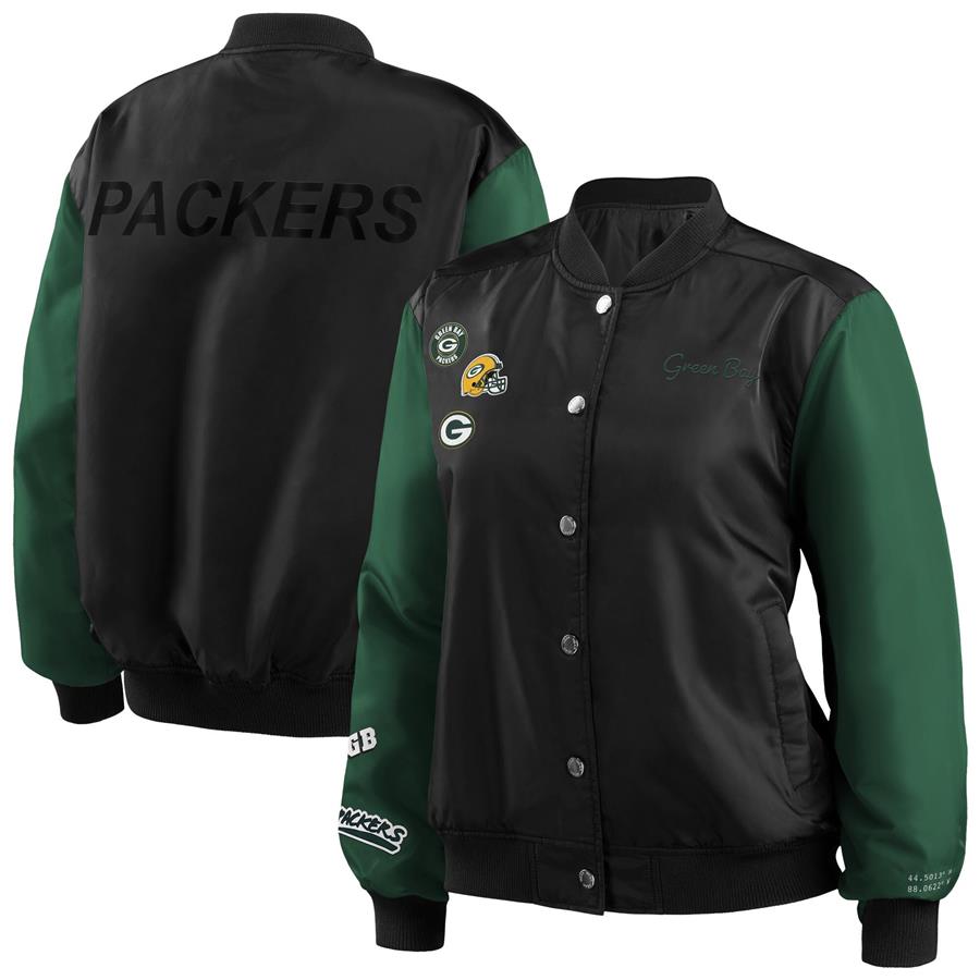 Green Bay Packers WEAR by Erin Andrews Women's Bomber Full-Snap Jacket - Black