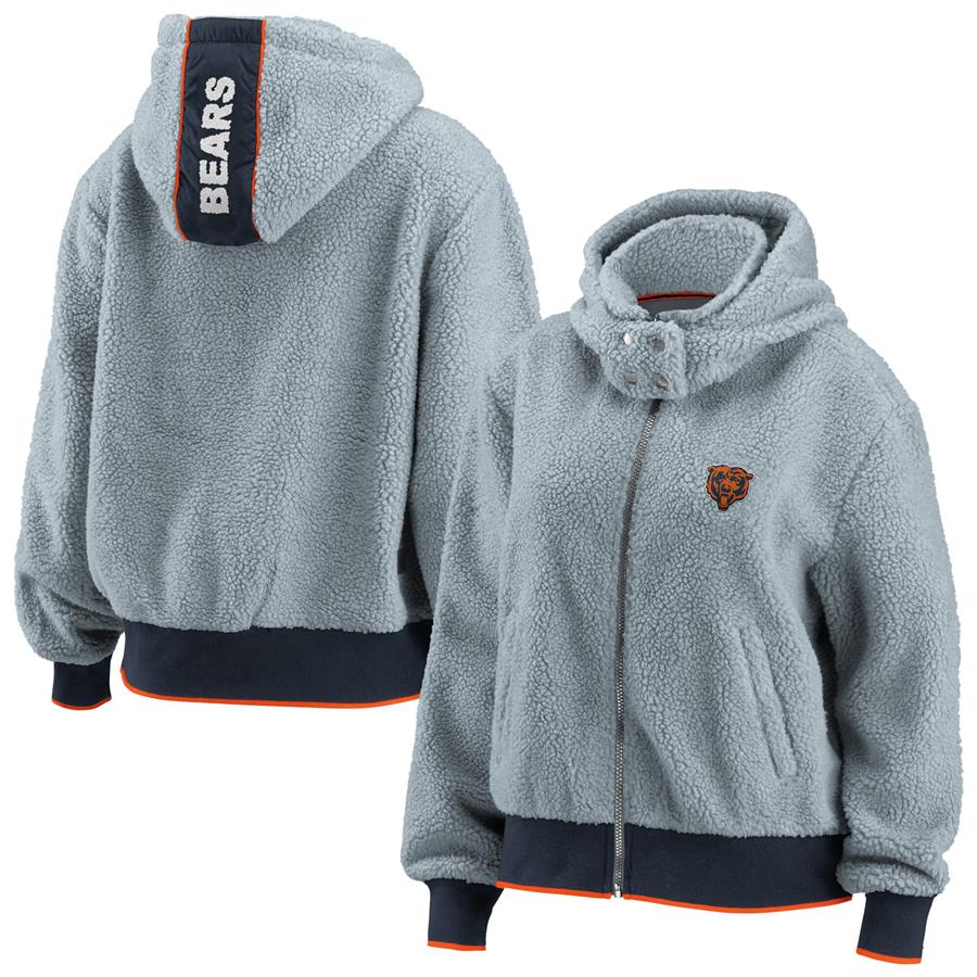 Chicago Bears WEAR by Erin Andrews Women's Sherpa Full-Zip Hoodie Jacket - Gray