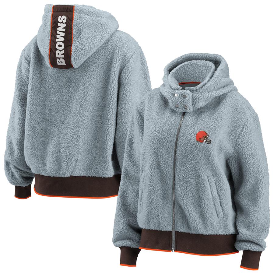 Cleveland Browns WEAR by Erin Andrews Women's Sherpa Full-Zip Hoodie Jacket - Gray