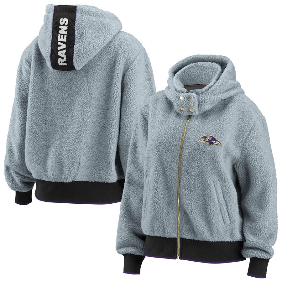 Baltimore Ravens WEAR by Erin Andrews Women's Sherpa Full-Zip Hoodie Jacket - Gray