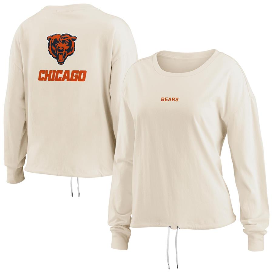 Chicago Bears WEAR by Erin Andrews Women's Long Sleeve Crop Top Shirt - Oatmeal