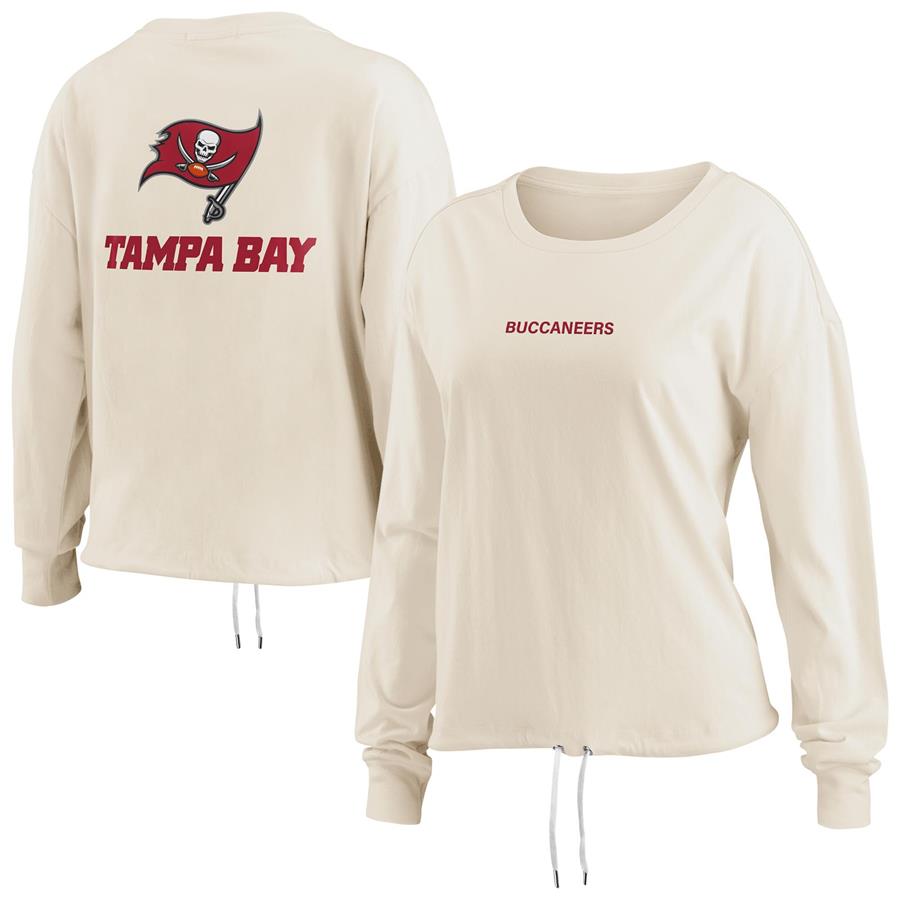 Tampa Bay Buccaneers WEAR by Erin Andrews Women's Long Sleeve Crop Top Shirt - Oatmeal