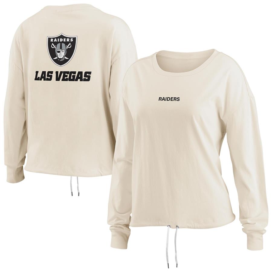 Las Vegas Raiders WEAR by Erin Andrews Women's Long Sleeve Crop Top Shirt - Oatmeal