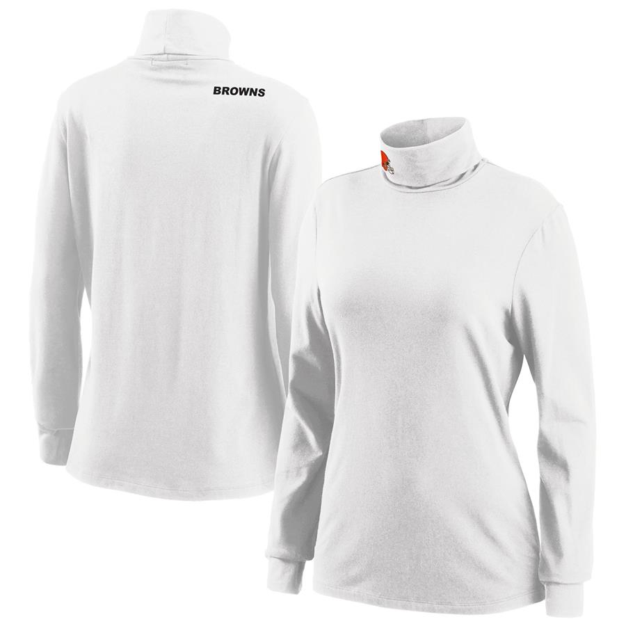 Cleveland Browns WEAR by Erin Andrews Women's Long Sleeve Tri-Blend Turtleneck T-Shirt - White