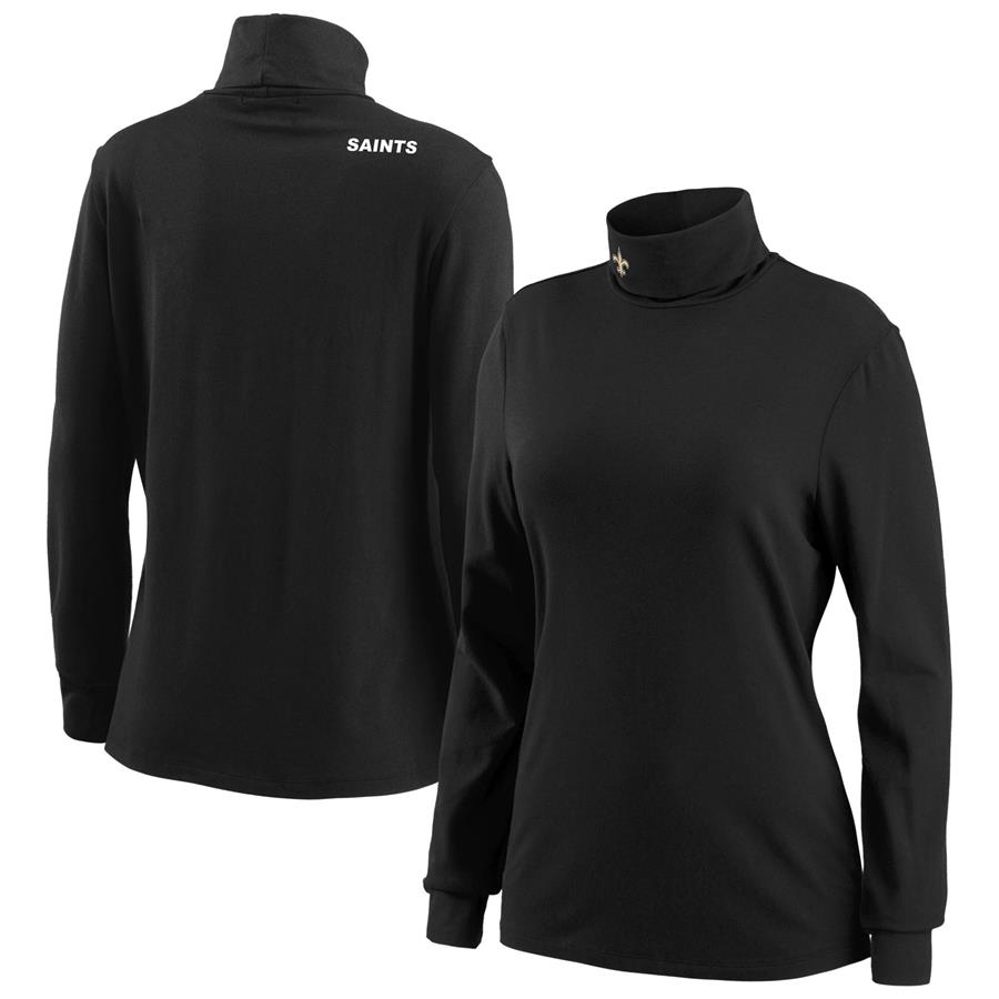 New Orleans Saints WEAR by Erin Andrews Women's Long Sleeve Tri-Blend Turtleneck T-Shirt - Black