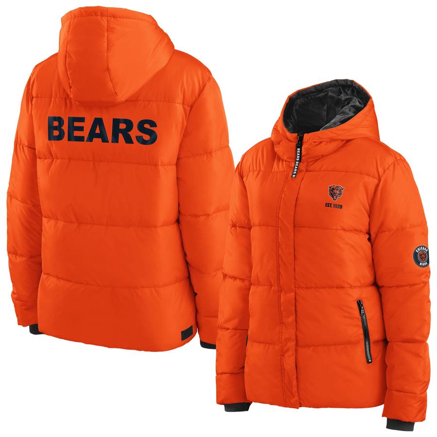Chicago Bears WEAR by Erin Andrews Women's Puffer Full-Zip Hoodie Jacket - Orange