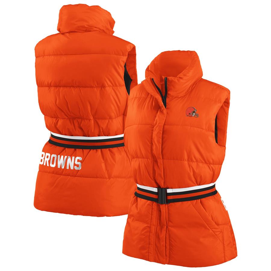 Cleveland Browns WEAR by Erin Andrews Women's Full-Zip Puffer Vest with Belt - Orange