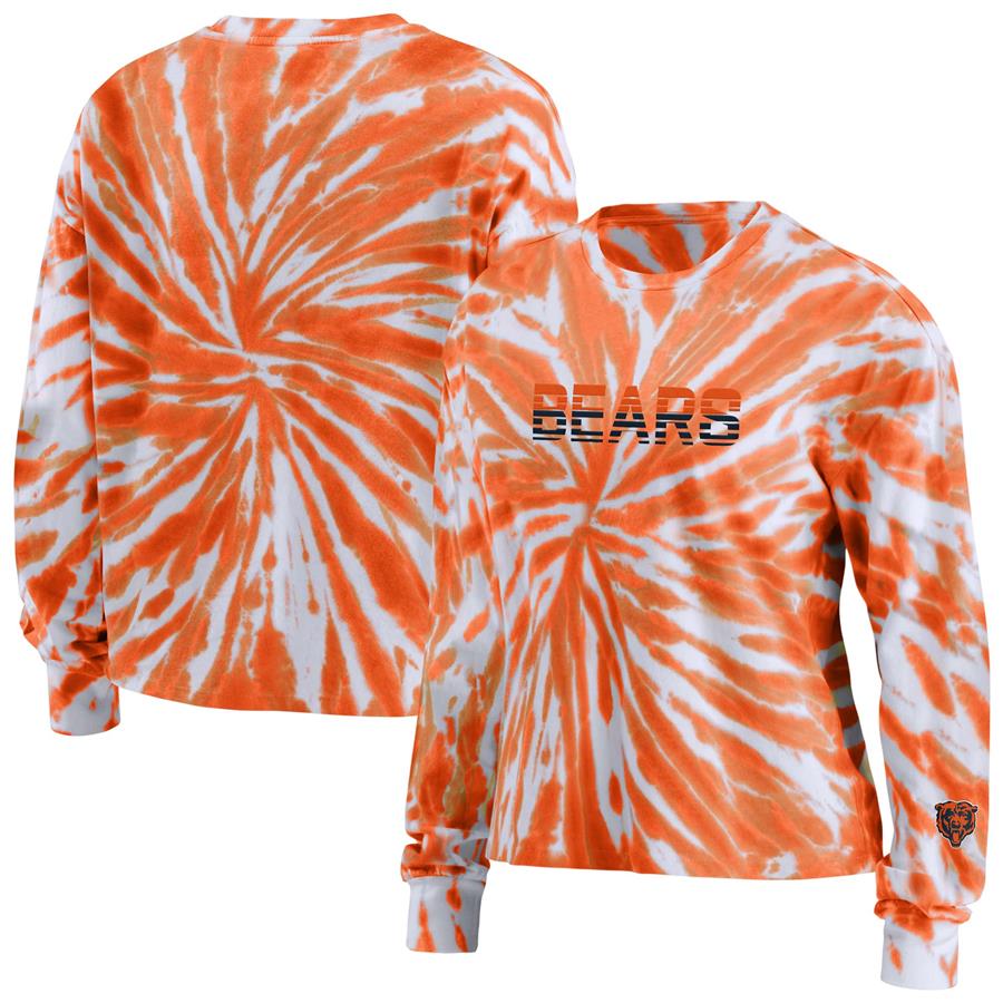 Chicago Bears WEAR by Erin Andrews Women's Tie-Dye Cropped Long Sleeve T-Shirt - Orange