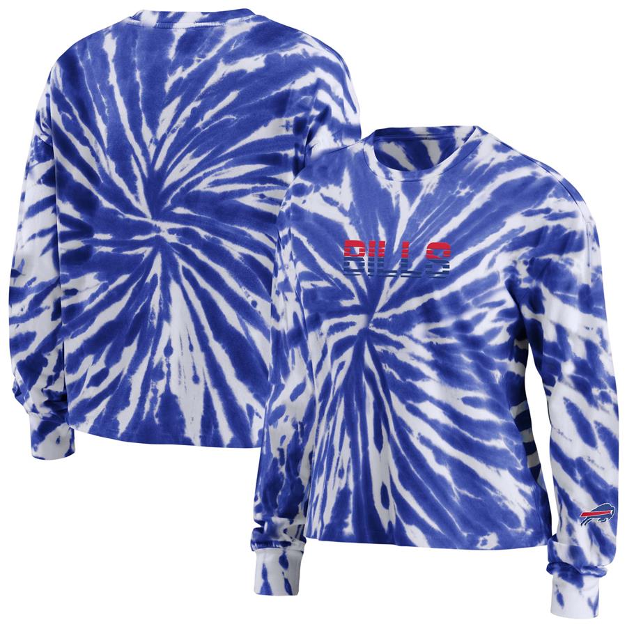 Buffalo Bills WEAR by Erin Andrews Women's Tie-Dye Cropped Long Sleeve T-Shirt - Royal