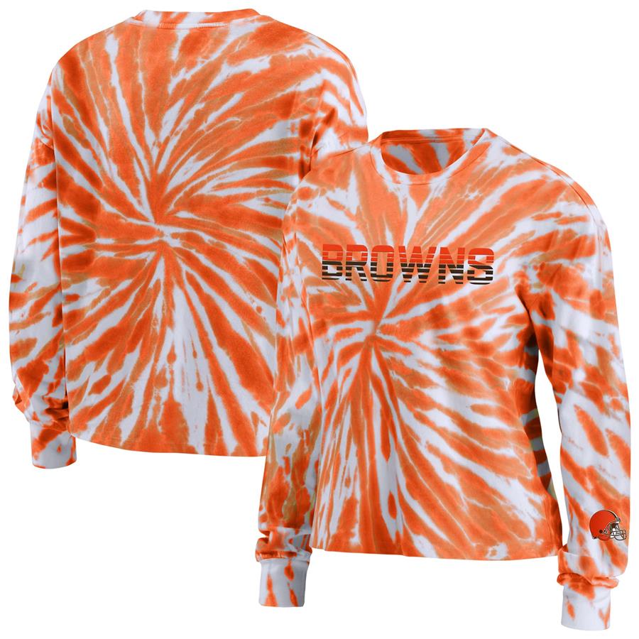 Cleveland Browns WEAR by Erin Andrews Women's Tie-Dye Cropped Long Sleeve T-Shirt - Orange