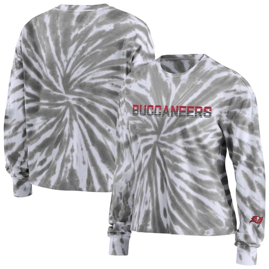 Tampa Bay Buccaneers WEAR by Erin Andrews Women's Tie-Dye Cropped Long Sleeve T-Shirt - Gray