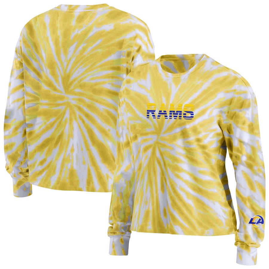 Los Angeles Rams WEAR by Erin Andrews Women's Tie-Dye Cropped Long Sleeve T-Shirt - Gold