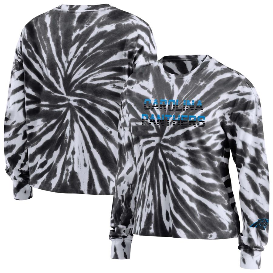 Carolina Panthers WEAR by Erin Andrews Women's Tie-Dye Cropped Long Sleeve T-Shirt - Black