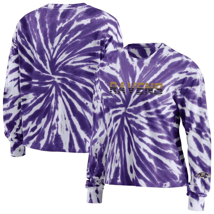 Baltimore Ravens WEAR by Erin Andrews Women's Tie-Dye Cropped Long Sleeve T-Shirt - Purple