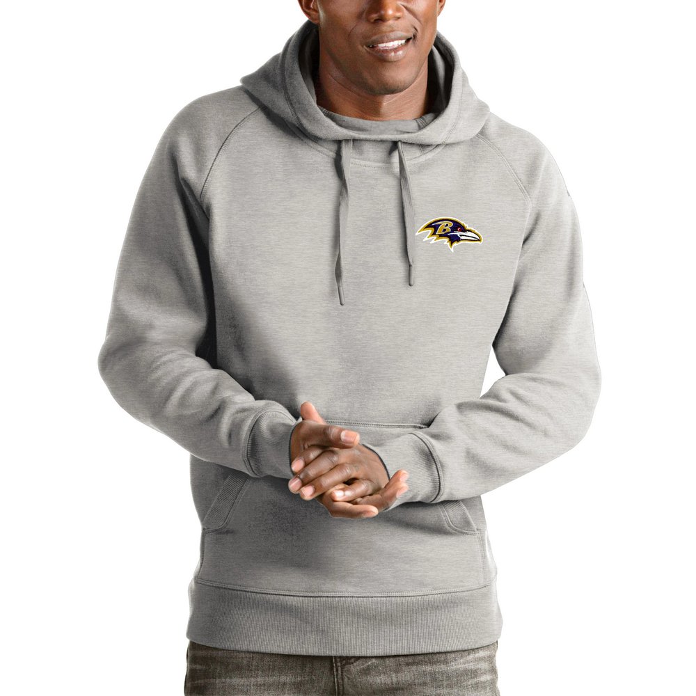 Baltimore Ravens Antigua Logo Victory Pullover Hoodie - Heathered Gray