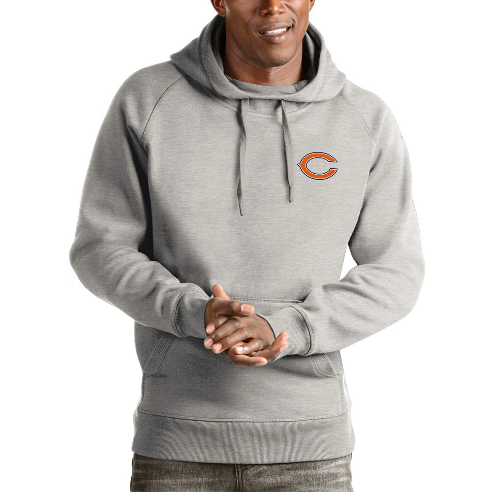 Chicago Bears Antigua Logo Victory Pullover Hoodie - Heathered Gray